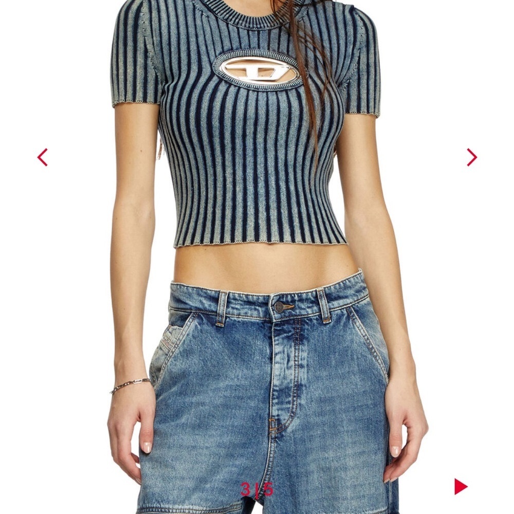 Diesel M-Anaheim Knit Denim metal D logo plaque Top